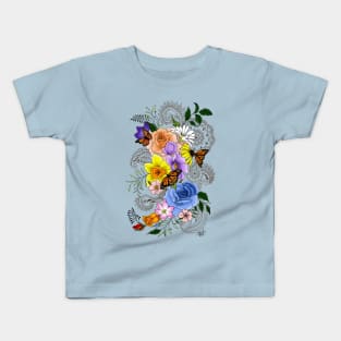 Henna Monarchs and Flowers Kids T-Shirt